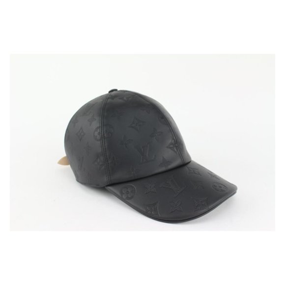 Louis Vuitton Size 60 Black Leather Monogram Shadow Cap Baseball Hat 123lv19 - Picture 7 of 12